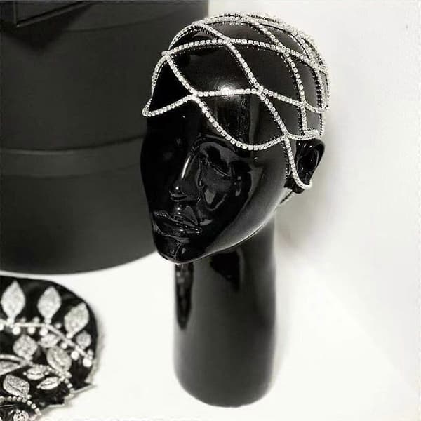 Krystallhodekjede Sølvhette Hodeplagg Party Rhinestone Flapper Hårpynt Smykker Gatsby Magdans Cleopatra Hårtilbehør for Kvinner