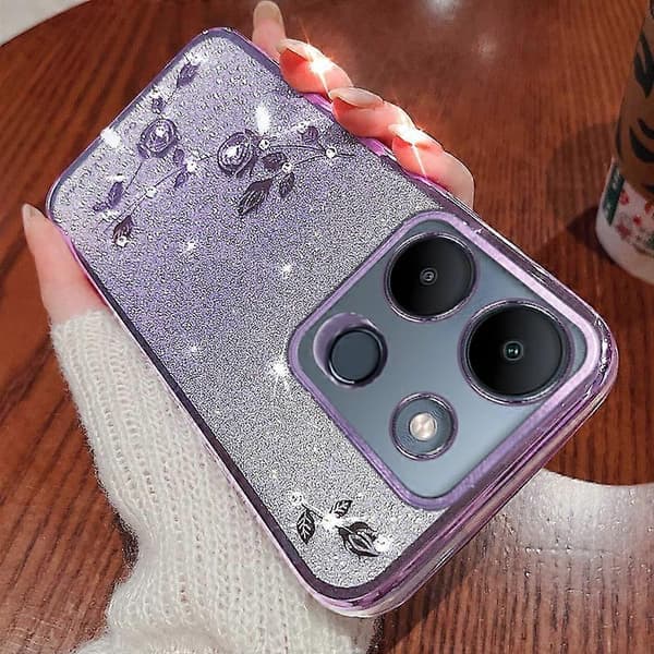 KADEM för Infinix Smart 7 4G Gradient Flash TPU Telefonfodral Rhinestone Blomma Anti-fall Telefonfodral (Lila)