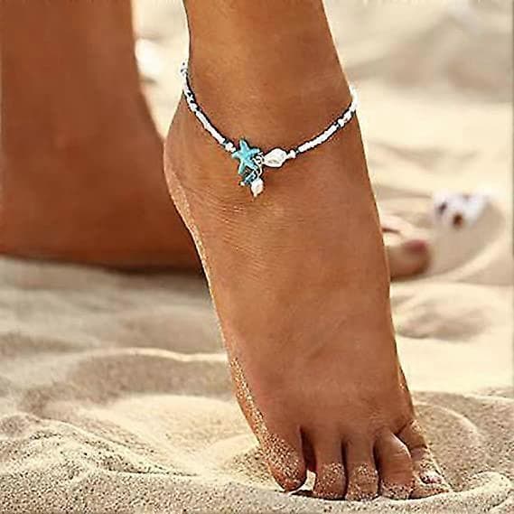 Boho Søstjerne Ankelkæder Blå Ankelarmbånd Perlekæde Strandfod Smykker til Kvinder og Piger