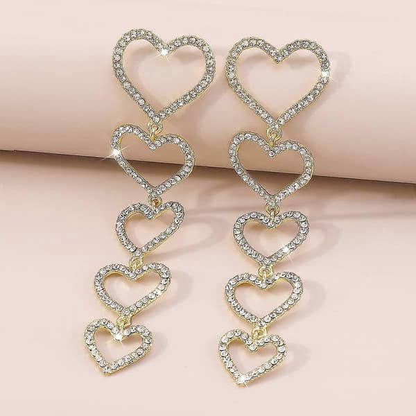 Boho Lange Hjerte Krystal Hængeøreringe Delikate Glitrende Fuld Klare Kærlighed Rhinestone Drop Hængeøreringe Mode Ørestikker til Kvinder og Piger Gave