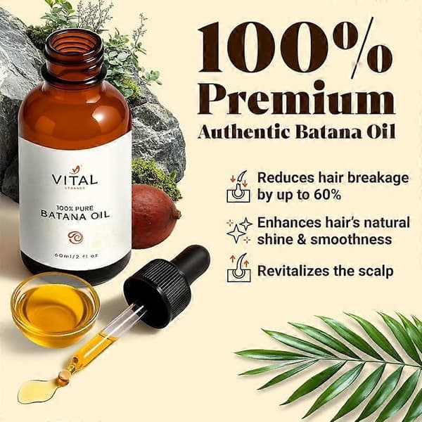 1-5x Vital Strands Økologisk Batanaolie til hårvækst til alle hårtyper 60ml (4 STK)