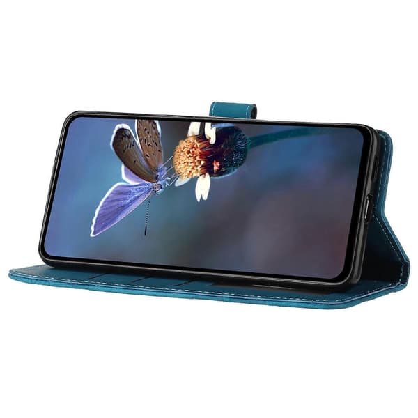 Blommig Läderplånboksfodral med handledsrem för Samsung Galaxy S25 Ultra - Blå (Blå)