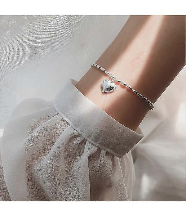 Sølv Hjerte Perle Lænke Charm Armbånd Dame Piger Smykke Gave, 1 stk