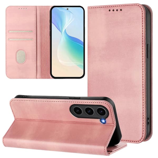 Til Samsung Galaxy S23 Wallet Case Vintage Tekstur RFID Læder Telefon Cover (Pink)
