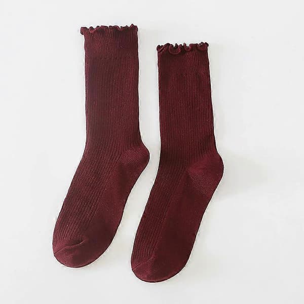 Mid-Calf bomullsokker med volanger for kvinner og (Vinrød)