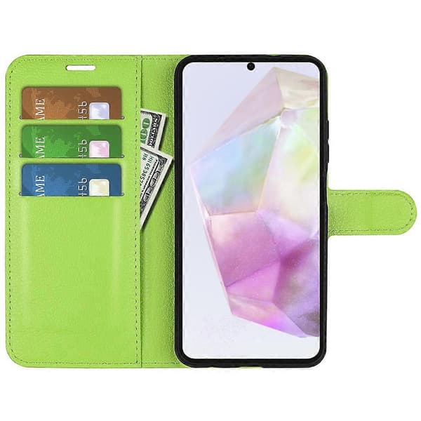Læder Wallet Beskyttelsesetui med Lychee-tekstur til Samsung Galaxy A36 5G/A56 5G - Grøn (Grøn)