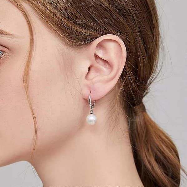 Handplockade odlade pärlörhängen Leverback Dangle Stud Pärlörhängen, 9 mm