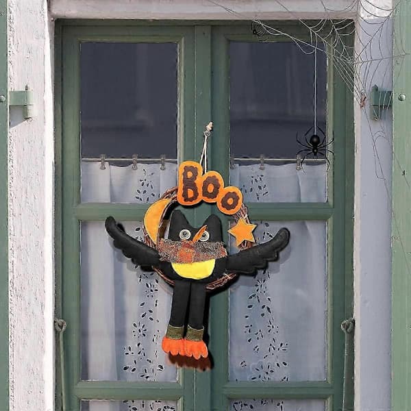 Halloweenkrans til inngangsdør med ugle, halloweendekorasjoner, halloweenfestdekorasjon