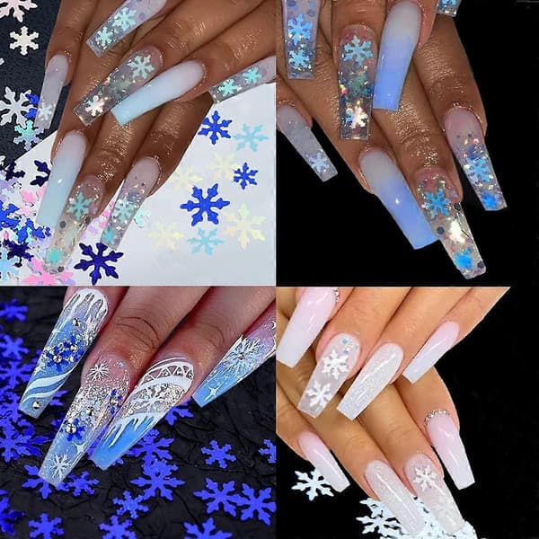 12 rom Snøfnugg Neglekunst Paljetter Jul Snøfnugg Glitter Neglepaljetter