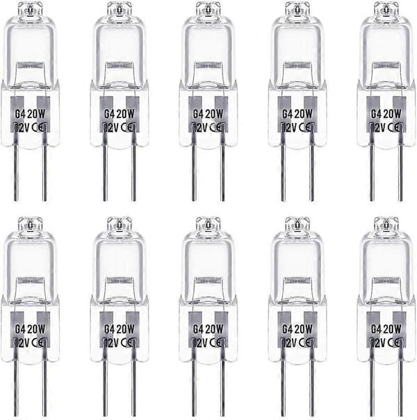 G4 Halogenpærer 20W 12V 2-benet base erstatning til landskabsbelysning, underskabsbelysning, pucklys, skinnebelysning, dæmpbar (10-pak)