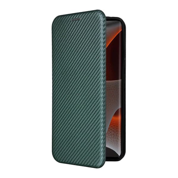 Flipfodral i läder med kolfibertextur (Grön, för Motorola Edge 50 Pro)