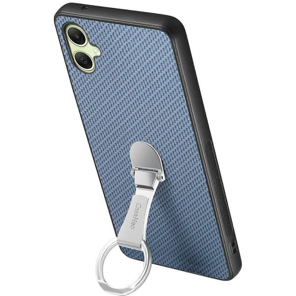 CASENEO C1-19 for Samsung Galaxy A06 Telefondeksel Sammenleggbart Stativ Lær Bakdeksel Karbonfibertekstur (Blå)