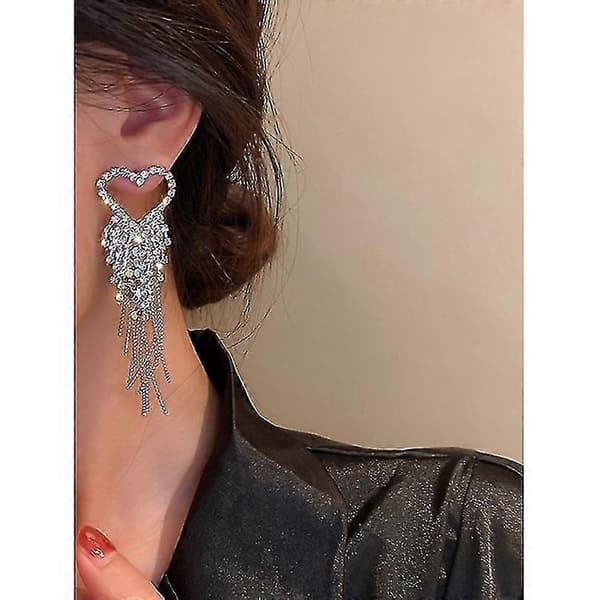 Krystall Dråpe Øredobber For Kvinner Lange Dusker Rhinestone Hengende