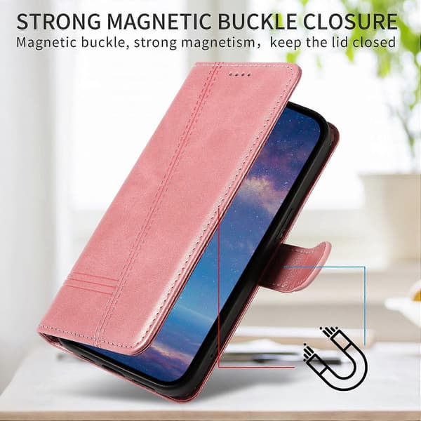 Plånboksfodral T-Line Läder Telefonskyddsfodral för iPhone 17 Pro (Rosa Guld, Roséguld)