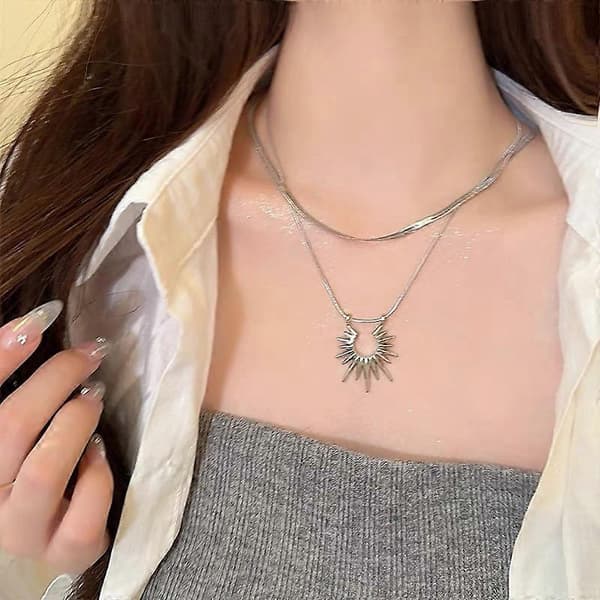 Halsband hänge mode solros halsband dammode rund solros hänge kedja, silver