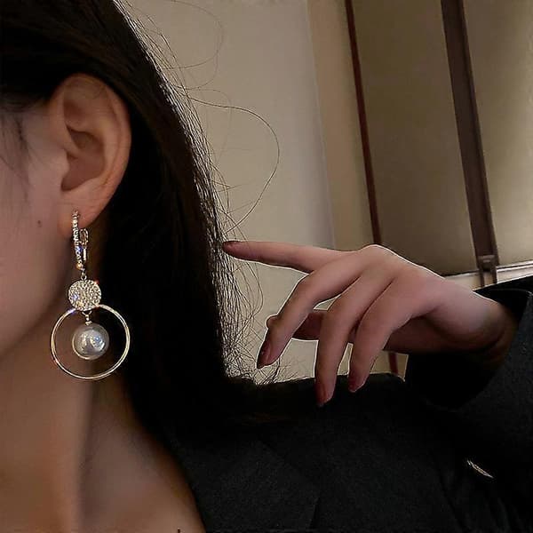 Nye Mode Guld Belagte Krystal Perle Cirkler Øreringe Hoop Drop Dame Smykker