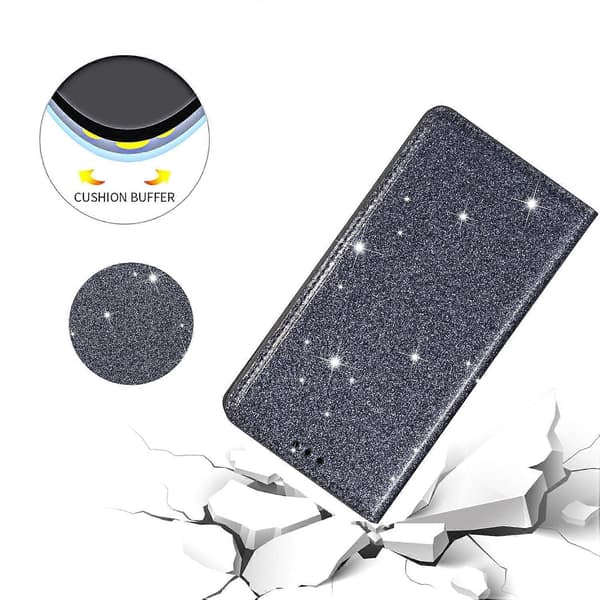 Glitter PU Läder + TPU Kortplats Telefon Skyddsfodral för Samsung Galaxy S25+ - Grå (Grå)