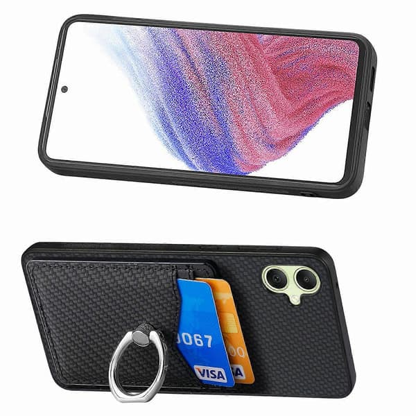 Til Samsung Galaxy A06 Mobiltelefon Cover Kort Slot Ring Holder Mobiltelefon Cover - Sort (Sort)