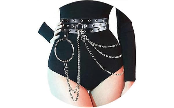 Punk Midjebelte Kjede Lær Svart Magekjeder Lagdelt Goth Kroppstilbehør for Kvinner og Jenter