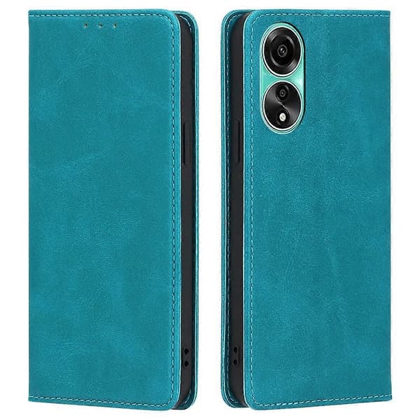 Kalvskinnsfodral med plånbokshållare för Oppo A78 4G - Ljusblå (Ljusblå)