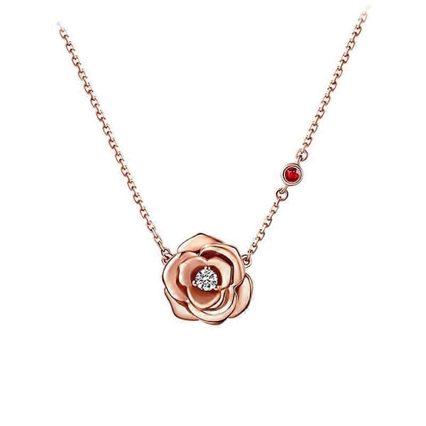 18k Roséguldpläterad CZ Sten Blomma Hänge Halsband Smyckesgåva För Kvinnor 18\"