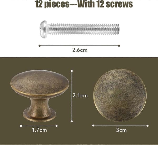 Sæt med 12 vintage chic antikke messing skabsknopper 30 mm