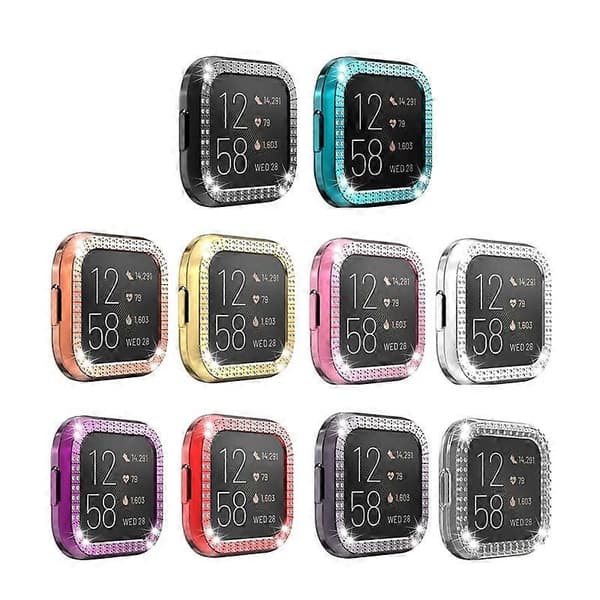 Fitbit Versa 2 PC:lle, kaksirivinen timanttikoristeltu suojakuori (musta)