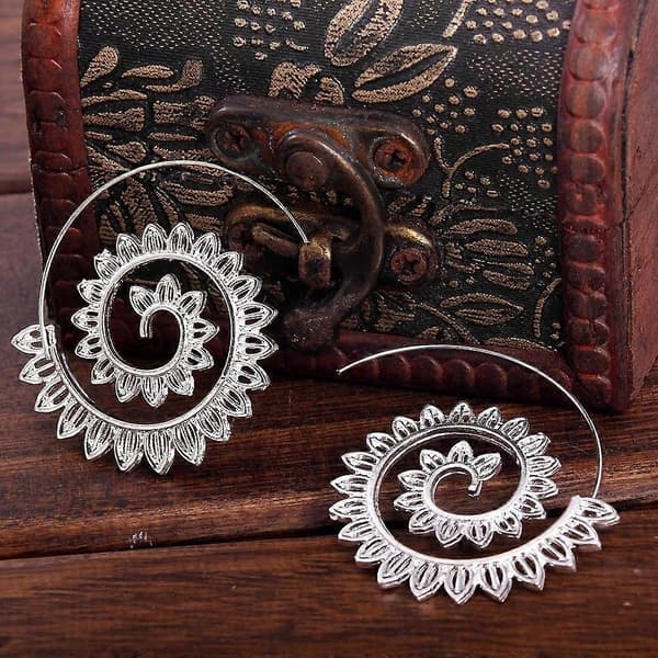 Mode Silver Guldpläterade Runda Spiral Krok Örhängen för Kvinnor Bröllopssmycken, set med 2 par - silver, guld