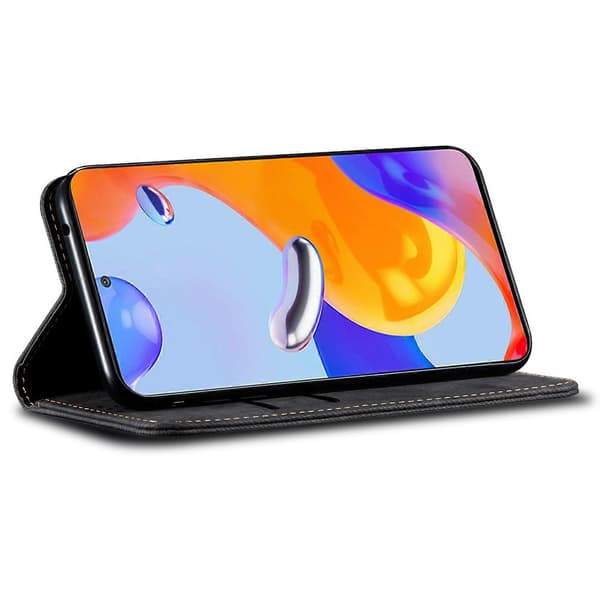 Honor Magic7 5G Mobilskal Denim Textur Anti-Rep Läder Ställ Telefonskydd - Svart (Svart)