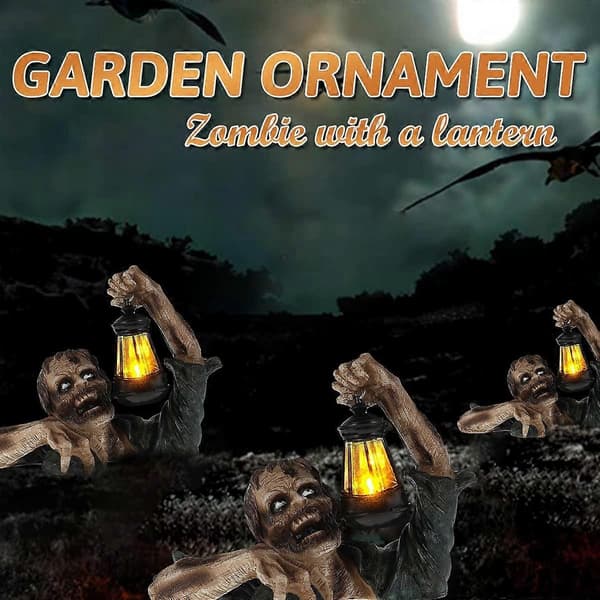 Halloween Zombie Staty med LED-lykta, Zombie Trädgårdsstatyer Zombie Kryper Ut Ur Graven