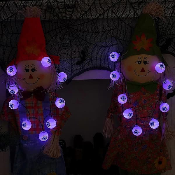 Sæt med 2 lysende øjenæble halskæder, lilla Halloween øjenæble halskæde, 3 tilstande blinkende lysende Halloween øjenæble halskæde, øjenæble lyskæde