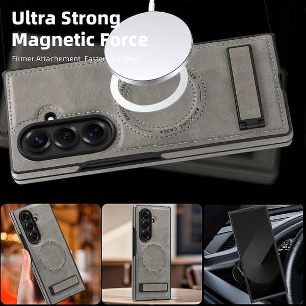 För Samsung Galaxy Z Fold7 5G Mobilskal Kompatibelt med MagSafe-fäste Läder Mobil Baksida (Grå)