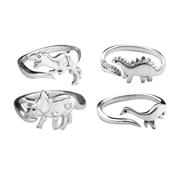4 stk. Søde justerbare dinosaurringe, dinosaurornament, dyresmykker, dinosaurring