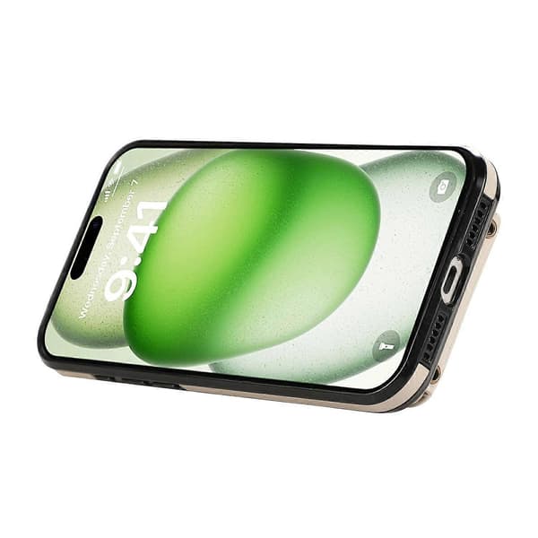 Mobilskal med korthållare, ringstativ, TPU PU-läder och lång rem för iPhone 17 (Beige, Beige)