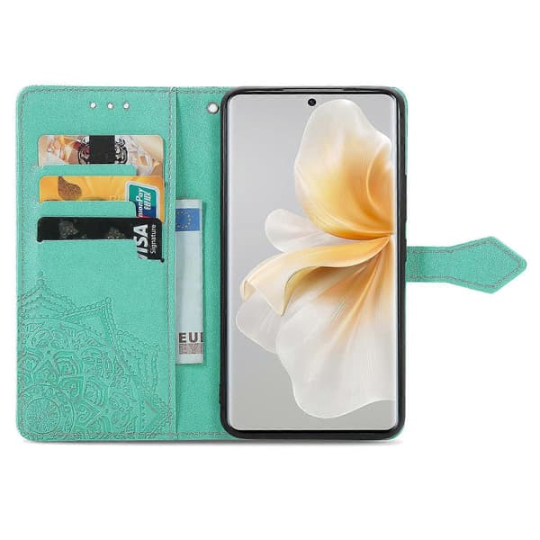 Plånboksfodral för TCL 50 Pro NxtPaper 5G Mandala Blomma Läder Telefonskydd Ställ - Grön (Grön)