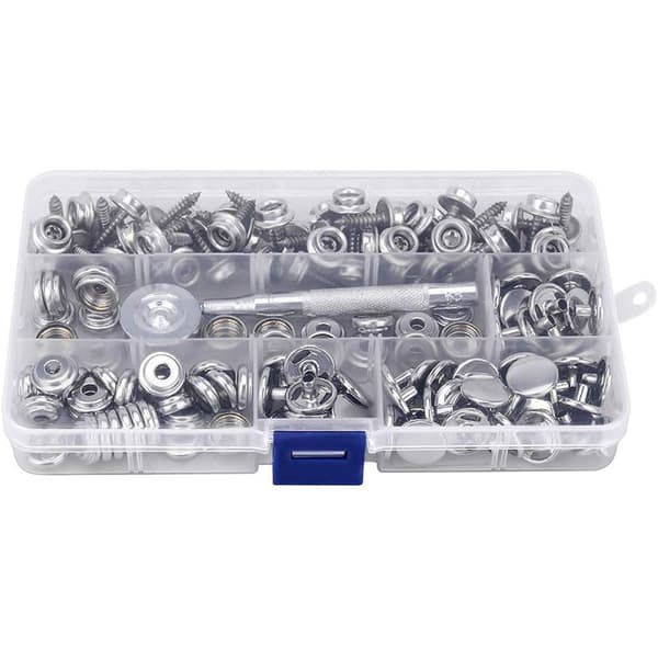 150 stk. 15 mm skrue store hvite knapper + faste knapper
