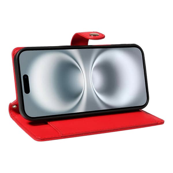 Plånboksfodral för iPhone 16 (med axelrem), Diamantläderfodral med stativ (Röd, Röd)