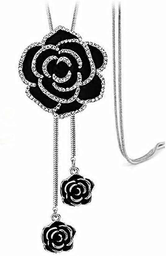 Rhinestone Sort Rose Vedhæng til Kvinder Sweaterkæde Krystal Tilbehør Festlig Samlokalisering Aftenfest Bryllup