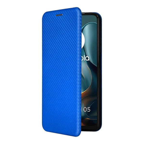 Karbonfibertekstur Flip Lær Telefonveske (Blå, for Motorola Moto G05 / E15)