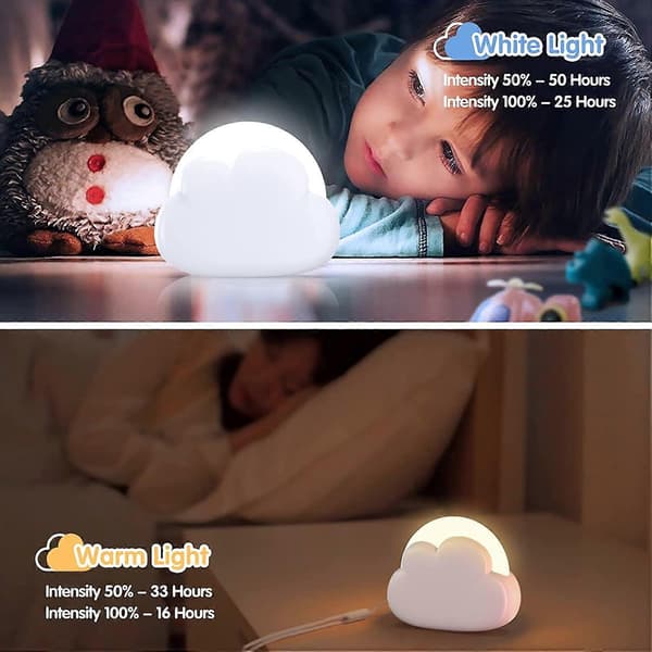 Nattlampe for barn, skyformet, oppladbar sengelampe (Hvit)