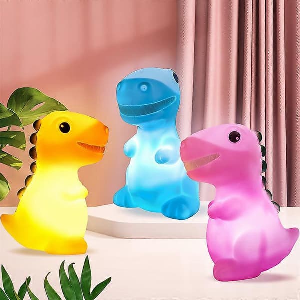 Nattlampe for barn i dinosaurform PVC nattbordslampe (gul, 8*8*14cm)