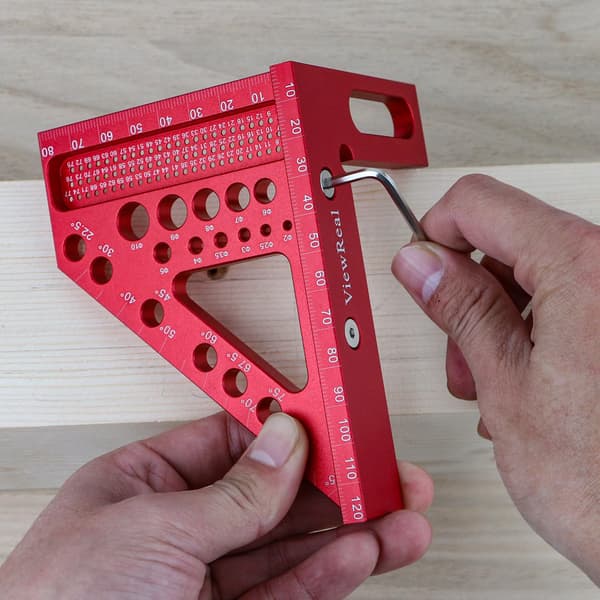 Metrisk multifunktionel tømrer vinkel lineal med vinkelstifter, aluminiumslegering 22,5-90 grader, centimeterinddeling (rød)