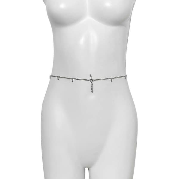 Silverfärgad Kristall Navelpiercing med Kedja Strass Midja Kroppskedja Bikini Mag Smycke