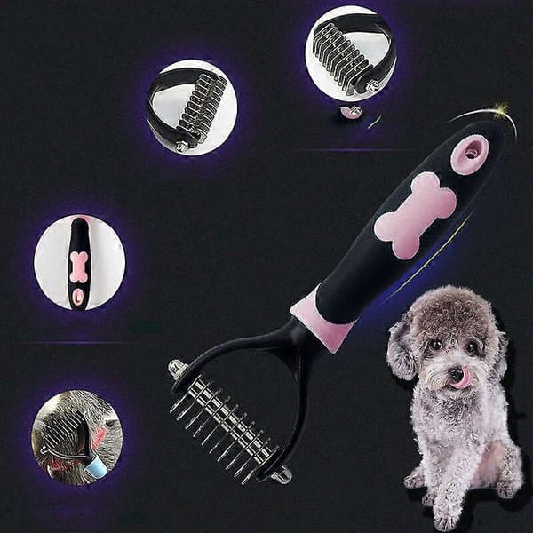 Borste för hundar och katter, Hårborste för husdjur, Groomingkam för att reda ut knutar, Rosa