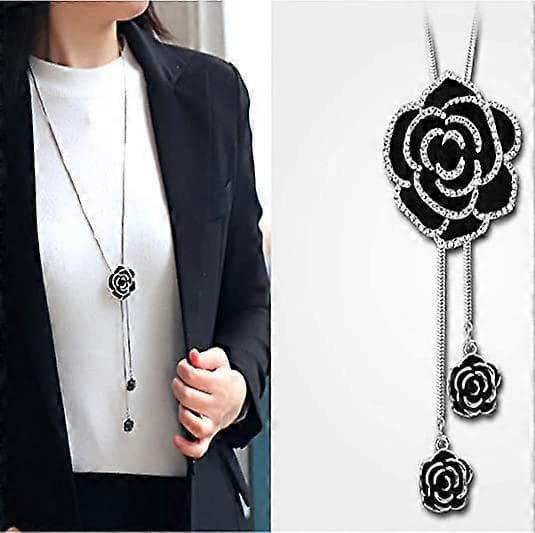 Rhinestone Sort Rose Vedhæng til Kvinder Sweaterkæde Krystal Tilbehør Festlig Samlokalisering Aftenfest Bryllup