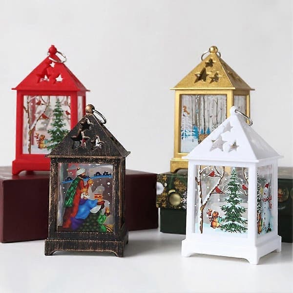 LED-lykter til jul, juletre, julenisse, bordlampe, ornamentdekor, bronse