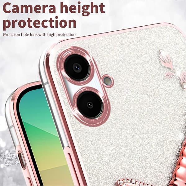KADEM mobilskal för Samsung Galaxy A06 med sländstativ, TPU-blommor, glitter - blå (blå)