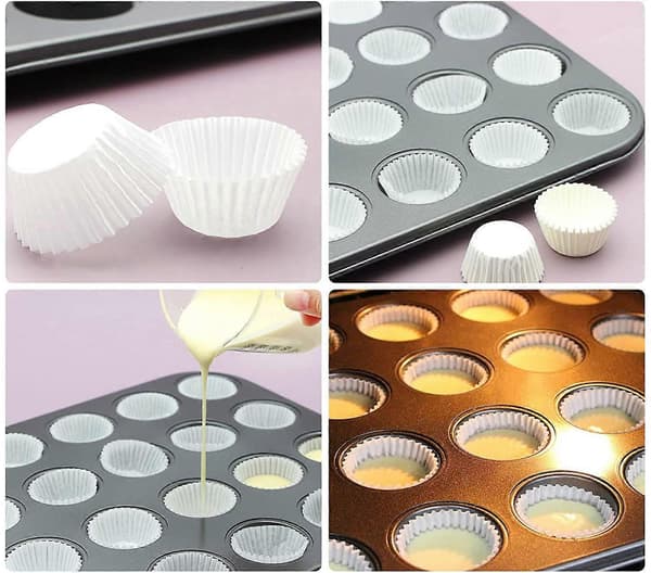 Muffinsformar papper, 100 stycken, muffinsformar papper diameter 5 cm, 3 cm höga (vita)