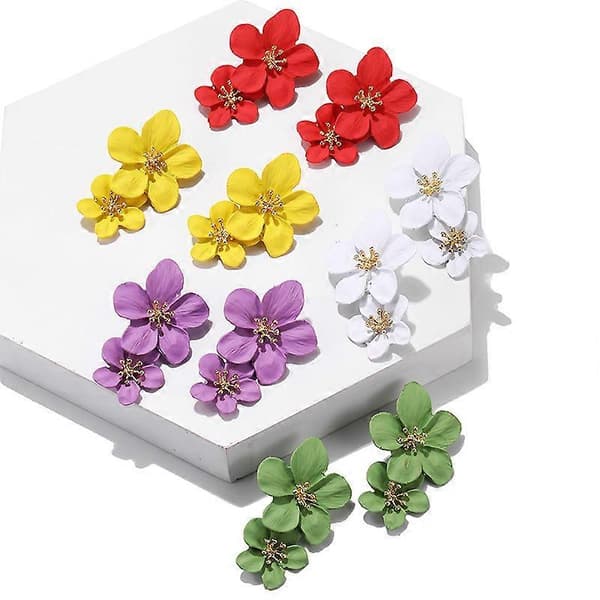 Koreanske nye dobbeltlags blomster øreringe til damer Overdrevne kvinders blomster øreringe Mode smykker, 1 par - gul