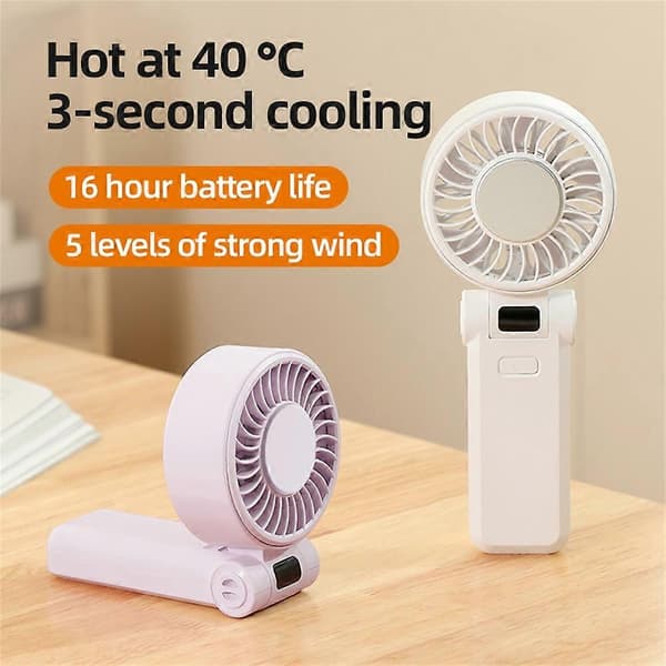 Z35 Foldbar Køleventilator USB Genopladelig Håndholdt Ventilator med Digitalt Display/5 Hastighedsindstillinger - Hvid